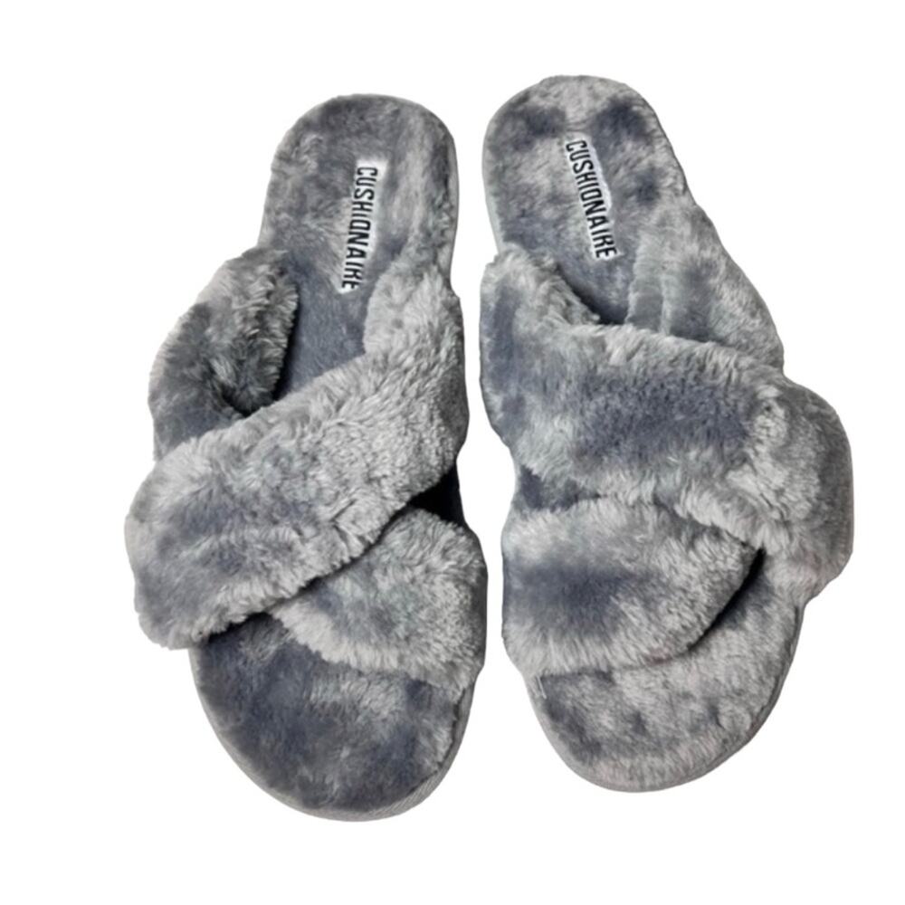 Cushionaire Women's Gray Faux Fur Style Slippers Sz 8